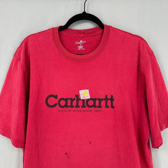 Vintage Carhartt Shirt Mens Large Red Graphic Tee Distressed Thrashed Workwear - Picture 4 of 7